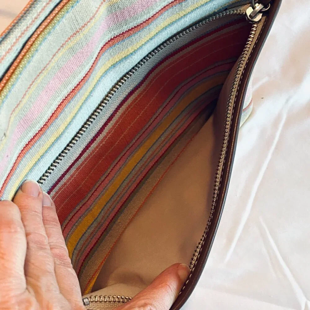 GAP multi color canvas tote bag purse pink orange yellow leather handles